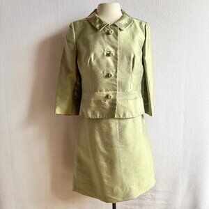 1960s Slubbed Silk Boxy Cropped Jacket Skirt Suit